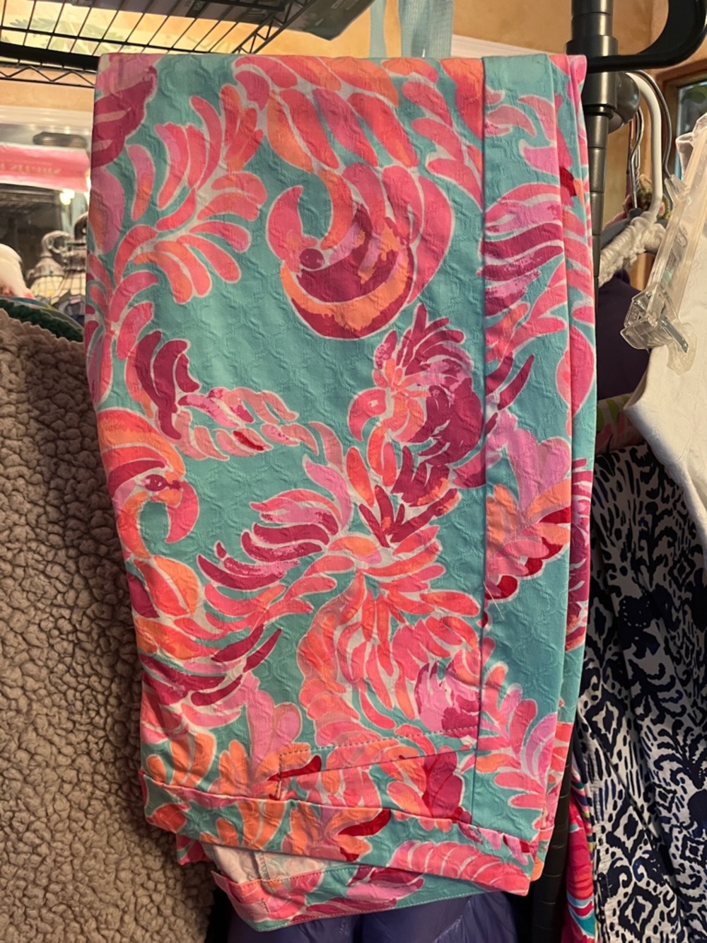 Vibrant Floral Teal Kelley Pants with Pink & Coral Print